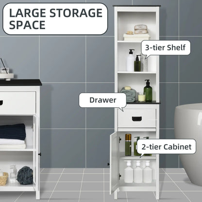 Tall Bathroom Storage Cabinet, Floor Standing with Drawer, Adjustable Shelf, White Bathroom Cabinets at Gallery Canada