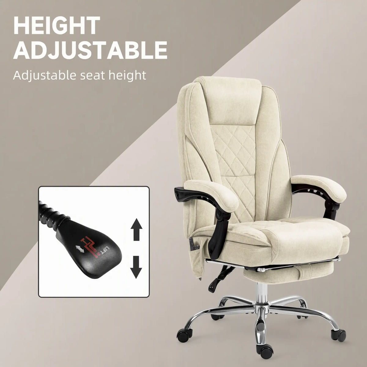 Massage Office Chair, Reclining Computer Chair, Adjustable Height, Footrest, Beige Massage Chairs at Gallery Canada