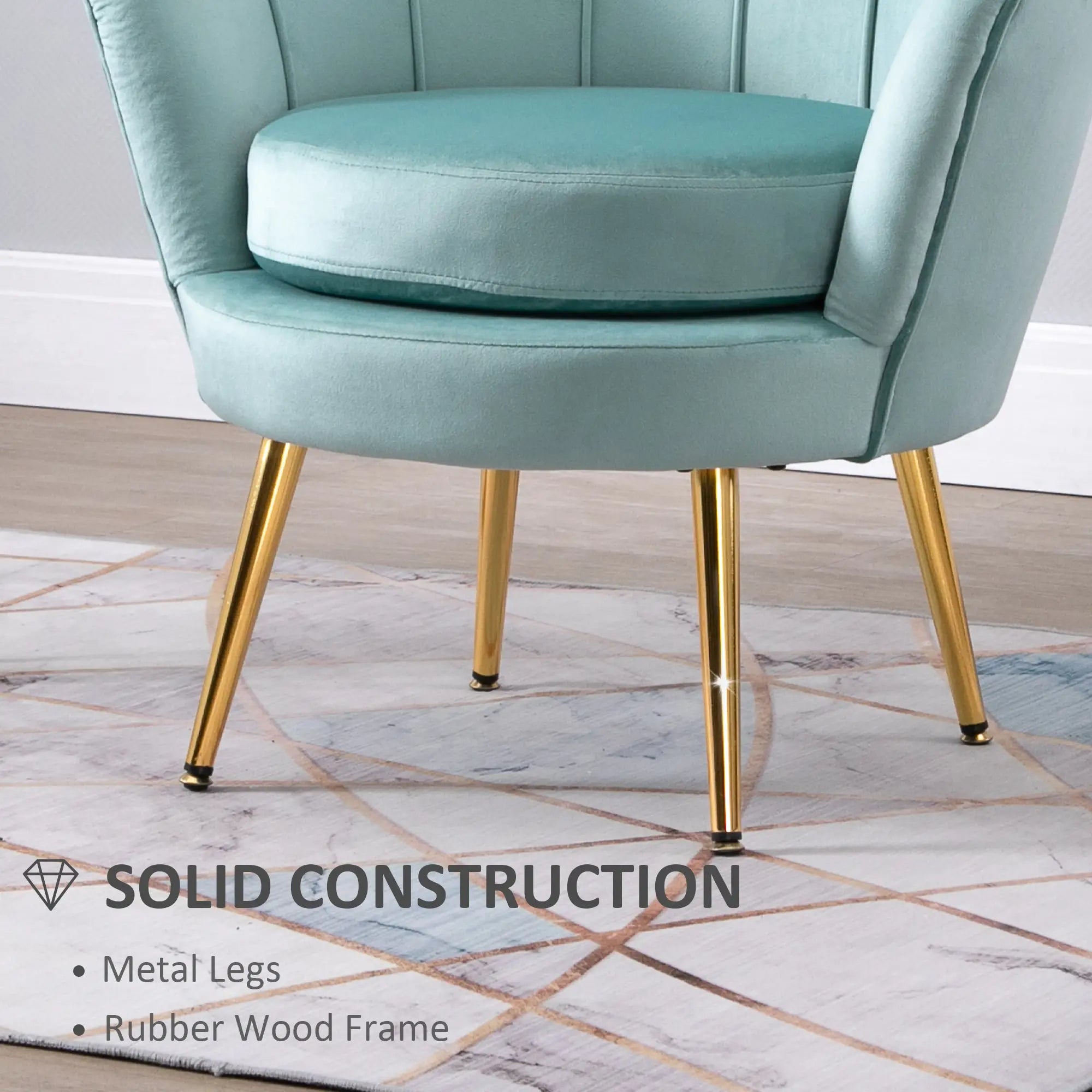 Modern Velvet Accent Chair, Gold Metal Legs, Green Accent Chairs at Gallery Canada