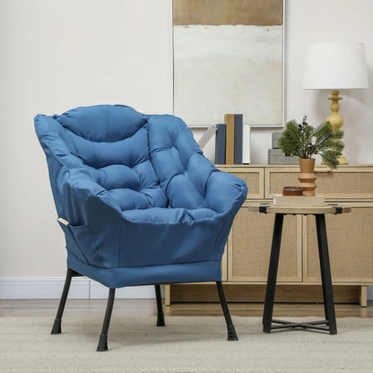 Modern Accent Chair, Armchair with Side Pockets and Solid Steel Legs, Comfy Reading Chair for Living Room, Bedroom, Blue Accent Chairs at Gallery Canada