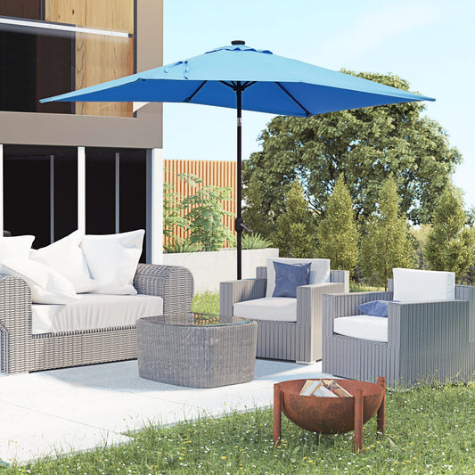6' x 10' Rectangular Patio Umbrella, 22 LED Solar Lights, Tilt, Crank, Light Blue Sun Umbrellas Light Blue at Gallery Canada