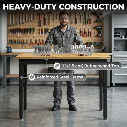 48" Adjustable Workbench, Heavy Duty Work Table with Rubber Wood Top, Power Outlets, Pegboard, 2000 LBS Capacity Tool Organizers at Gallery Canada