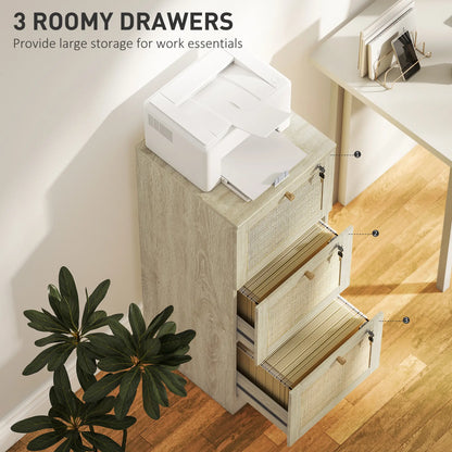 3 Drawer Filing Cabinet with Lock, Boho File Cabinet, A4 Letter Size, Oak Office Cabinets & Cupboards at Gallery Canada