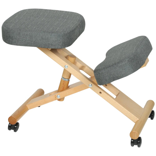Ergonomic Kneeling Chair, Rubberwood Frame, Wheels, Dark Grey