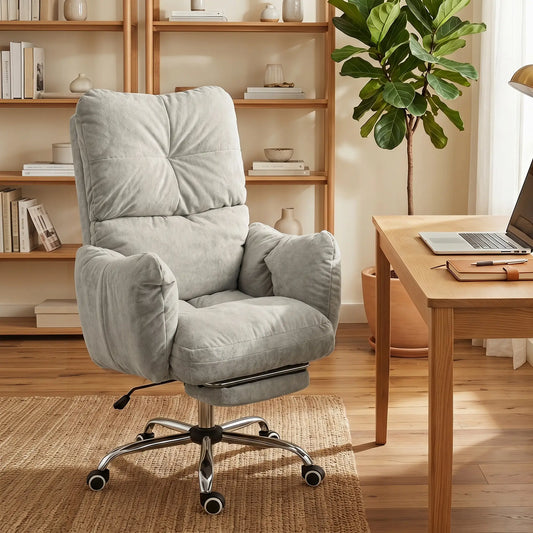 Ergonomic Reclining Gaming Chair With Foot Rest, Light Grey