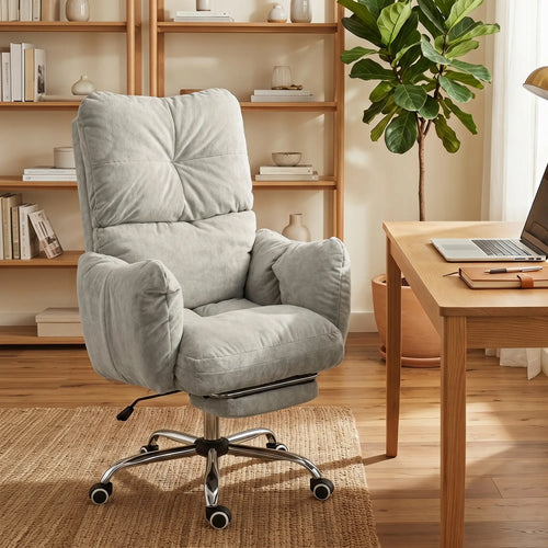 Ergonomic Reclining Gaming Chair With Foot Rest, Light Grey