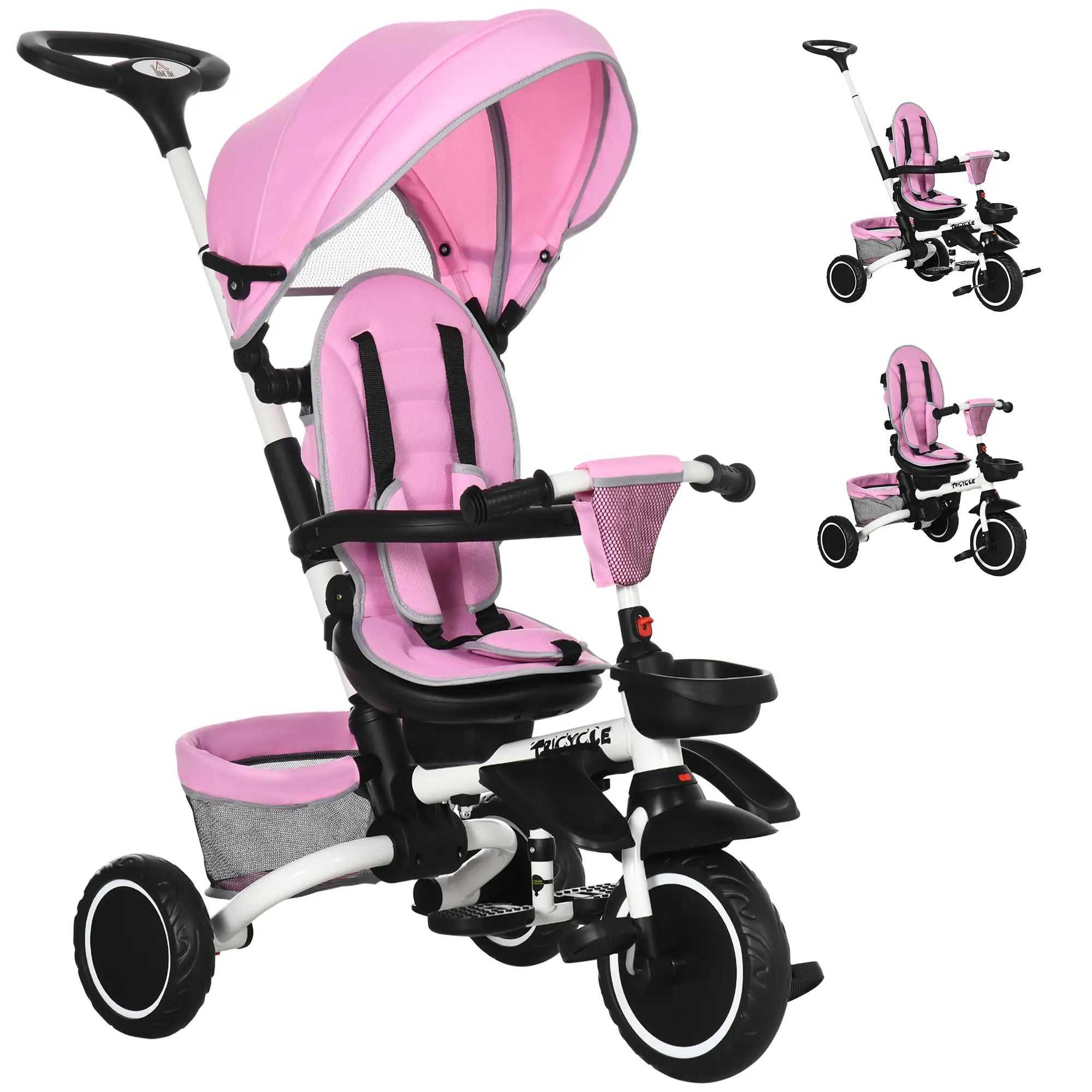 6-in-1 Toddler Tricycle, Foldable, Adjustable Seat, Push Handle, Pink Tricycles for Kids Pink, White at Gallery Canada