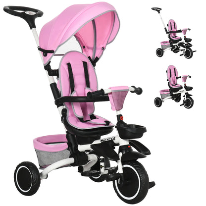 6-in-1 Toddler Tricycle, Foldable, Adjustable Seat, Push Handle, Pink Tricycles for Kids Pink, White at Gallery Canada