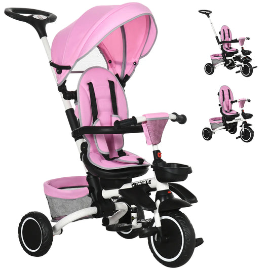 6-in-1 Toddler Tricycle, Foldable, Adjustable Seat, Push Handle, Pink Tricycles for Kids Pink, White at Gallery Canada