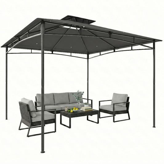 10' x 10' Gazebo, Metal Frame, 2-Tier Roof, Dark Grey Gazebos Dark Grey at Gallery Canada