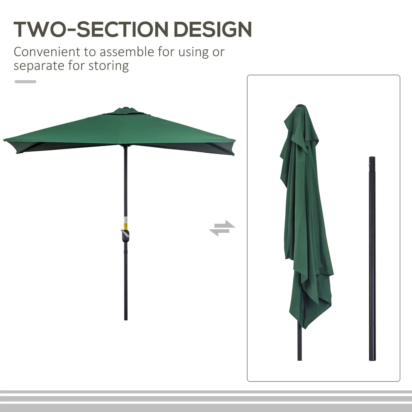 8ft Half Umbrella, Outdoor Balcony Parasol, Patio Sun Shade, Green Sun Umbrellas at Gallery Canada