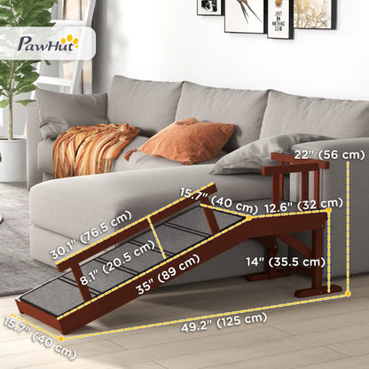 Wooden Dog Ramp, 49" Long, Non-Slip Rug, Removable Guardrails, Brown Dog Stairs at Gallery Canada