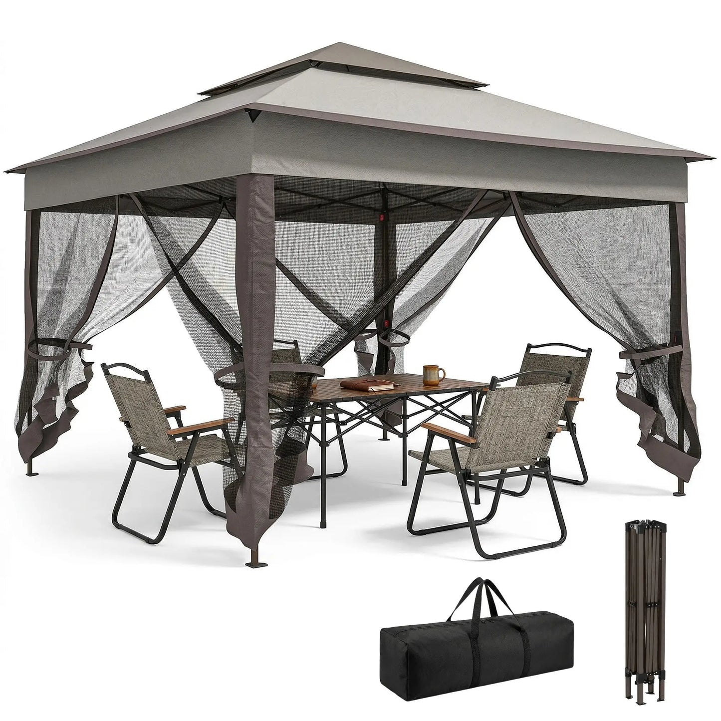11' x 11' Pop Up Canopy, 2-Tier Soft Top Shelter Tent With Netting, Mixed Grey Pop Up Canopies at Gallery Canada