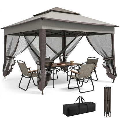 11' x 11' Pop Up Canopy, 2-Tier Soft Top Shelter Tent With Netting, Mixed Grey Pop Up Canopies at Gallery Canada