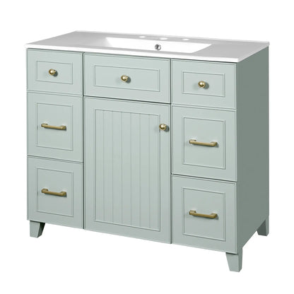 Bathroom Vanity, Ceramic Sink, Soft-Close Doors, 36" L x 18" W x 34" H, Green Sink Cabinets at Gallery Canada