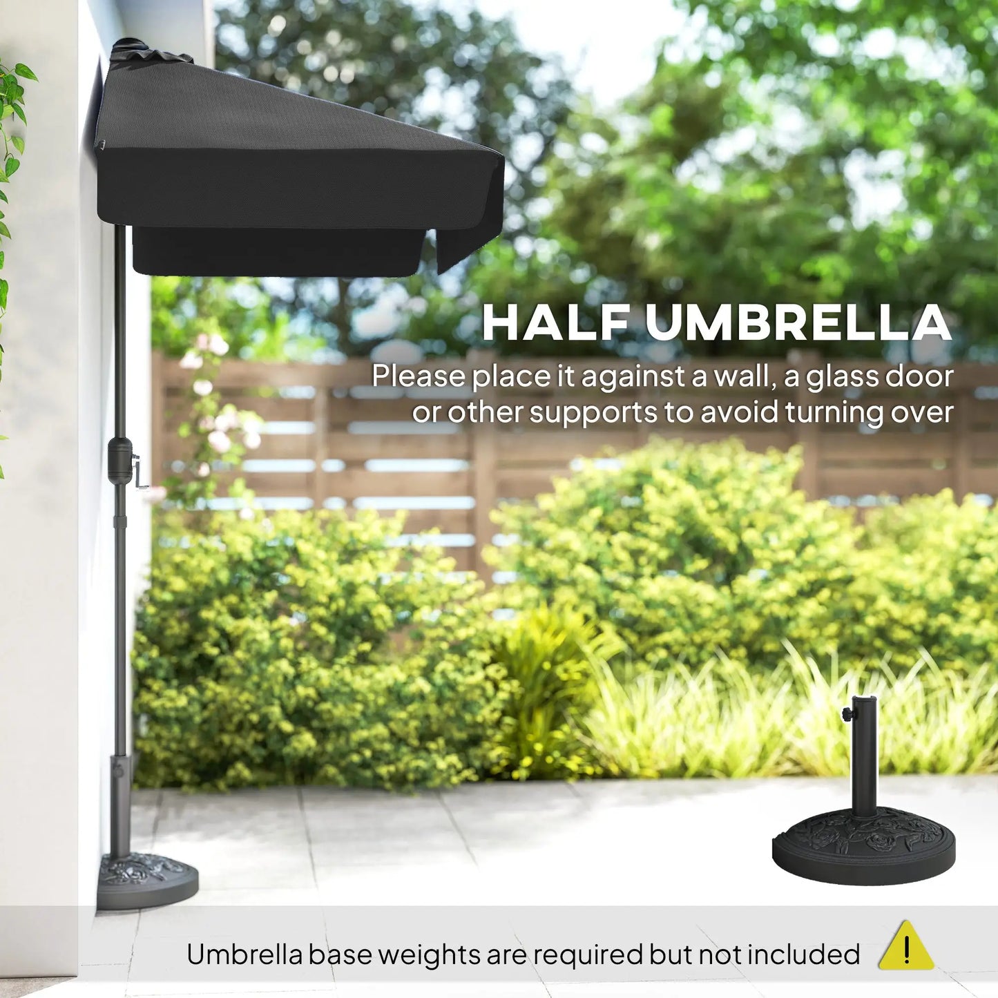 7.5ft Half Umbrella, Semi Round Patio Parasol, Crank Handle, Top Vent, Black Half Round Umbrellas at Gallery Canada