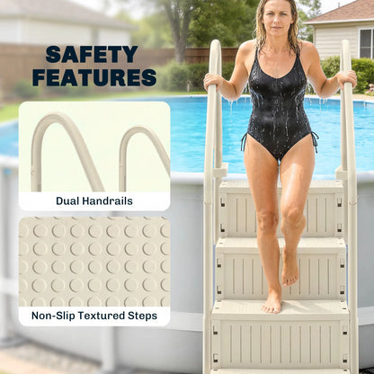 Adjustable Swimming Pool Ladder, 4-Step, Non-Slip Steps, Cream White Outdoor Swimming Pools & Hot Tubs at Gallery Canada