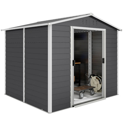 8' x 7' Outdoor Storage Shed, Galvanized Metal, Lockable Doors, Dark Grey Sheds Dark Grey at Gallery Canada