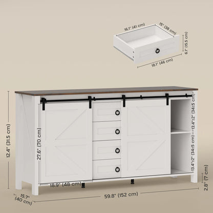60" Buffet Cabinet, Farmhouse Sideboard, Cream White Bar Cabinets at Gallery Canada