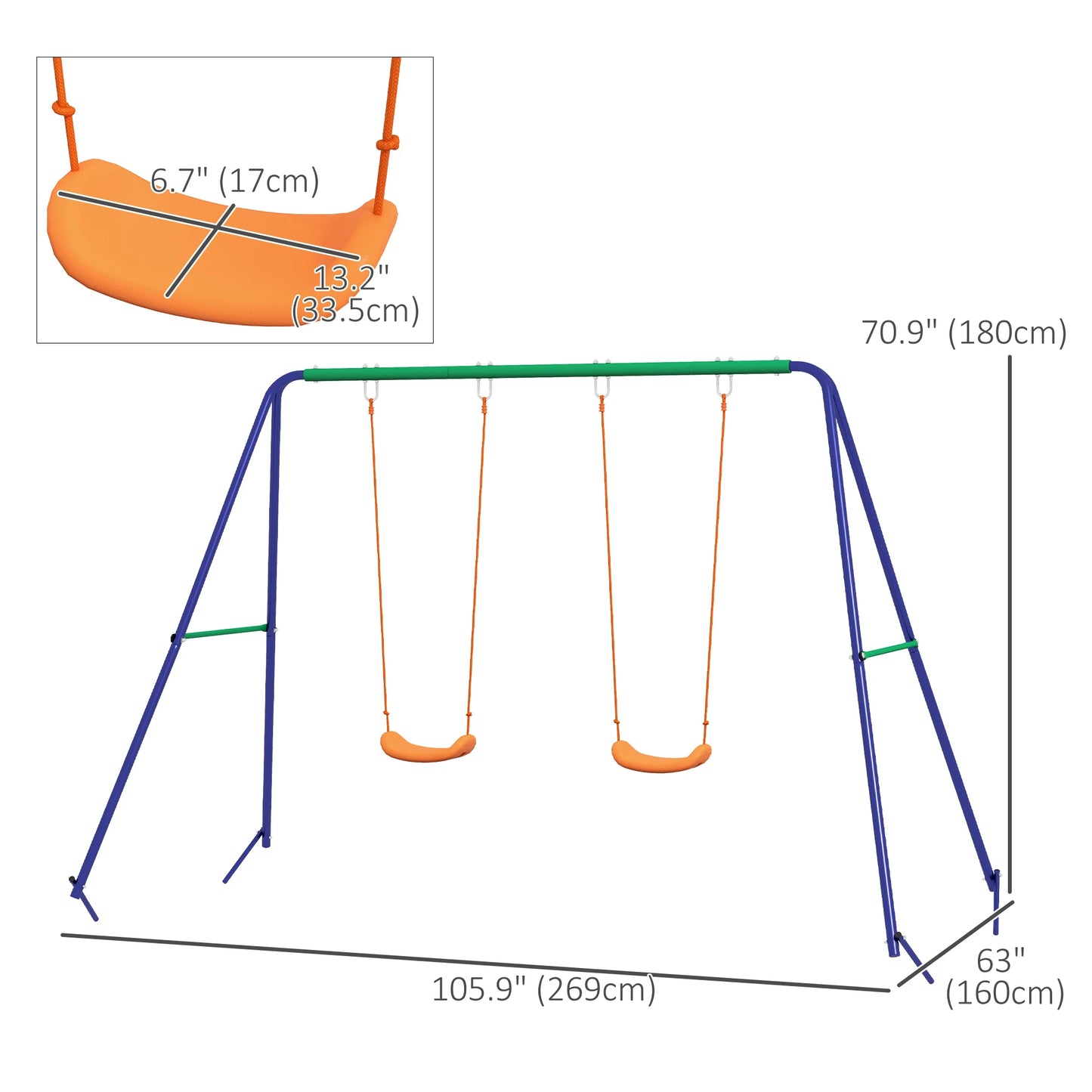 Kids Outdoor Swing Set, Metal Frame, Double Seats, Ages 3-8 Gym Sets & Swings at Gallery Canada