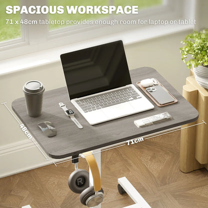 Height Adjustable Standing Desk, Pneumatic Sit Stand Desk with Wheels and Headphone Hook, Grey Office Desks & Work Stations at Gallery Canada