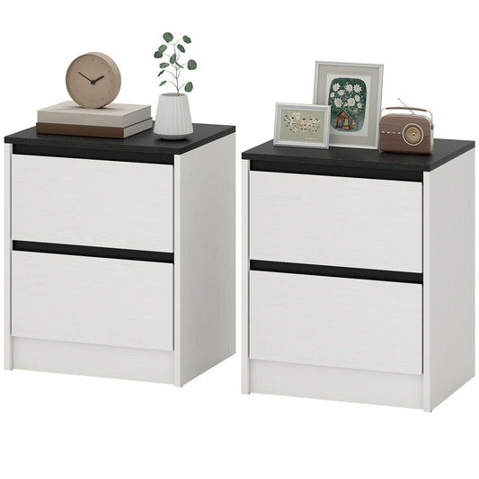 Modern Bedside Tables, Set of 2, 2 Drawers, White Bedside Tables White, Black at Gallery Canada