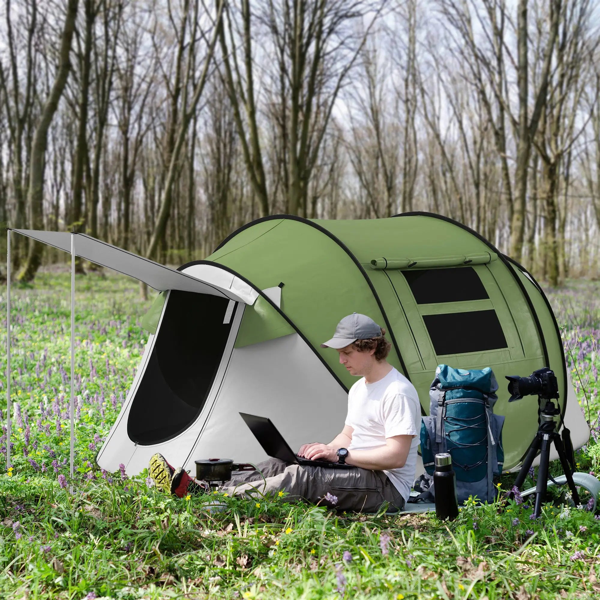 Pop Up Tent with Porch, 3000mm Waterproof, 2-3 Person, Green Camping Tents at Gallery Canada