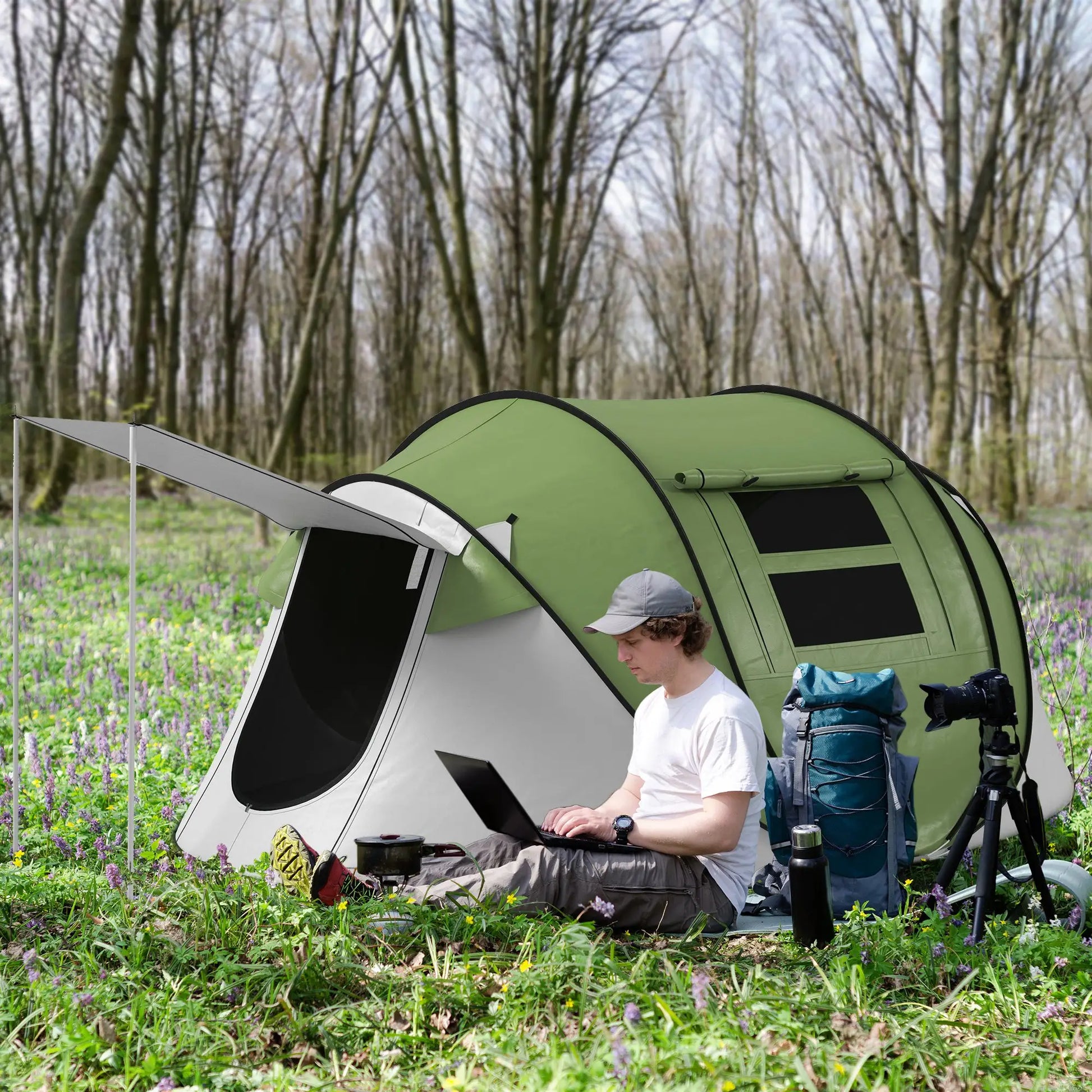 Pop Up Tent with Porch, 3000mm Waterproof, 2-3 Person, Green Camping Tents at Gallery Canada