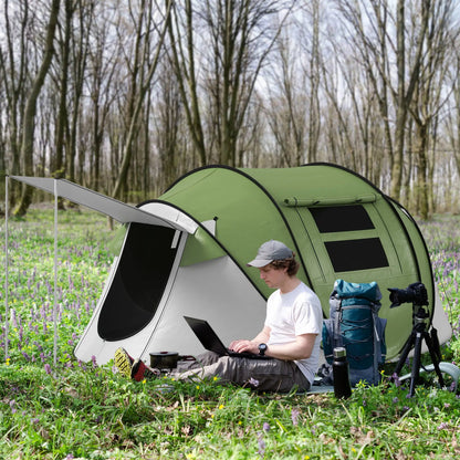 Pop Up Tent with Porch, 3000mm Waterproof, 2-3 Person, Green Camping Tents at Gallery Canada