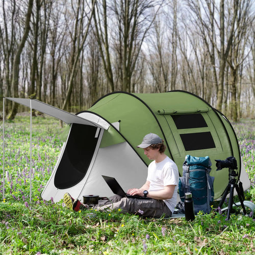 Pop Up Tent with Porch, 3000mm Waterproof, 2-3 Person, Green