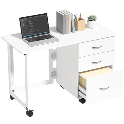 Foldable Computer Desk, 3 Drawers, White Computer Desks White, Silver Tone at Gallery Canada