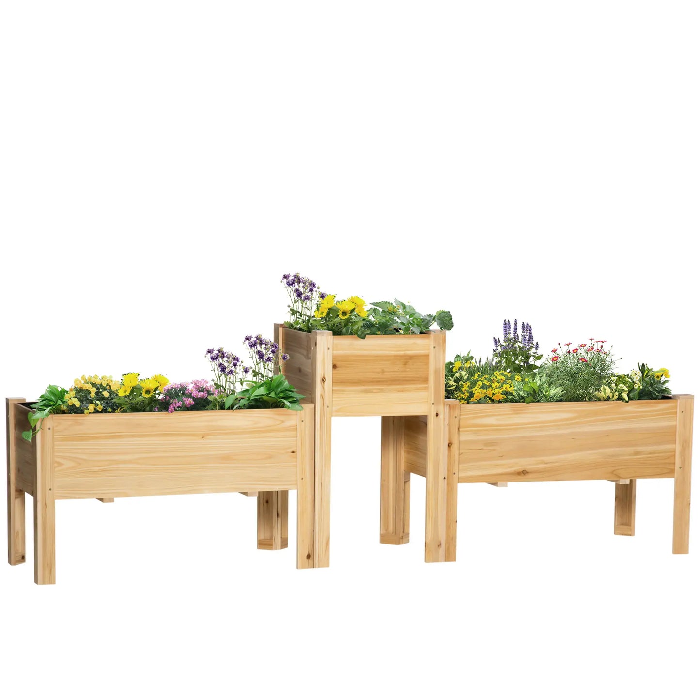 Raised Garden Bed Set of 3, Wood Planter Box, Outdoor Freestanding Raised Garden Beds at Gallery Canada