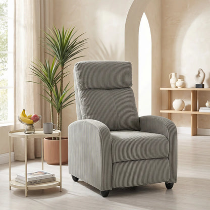Corduroy Push Back Recliner Chair with Padded Seat, Grey