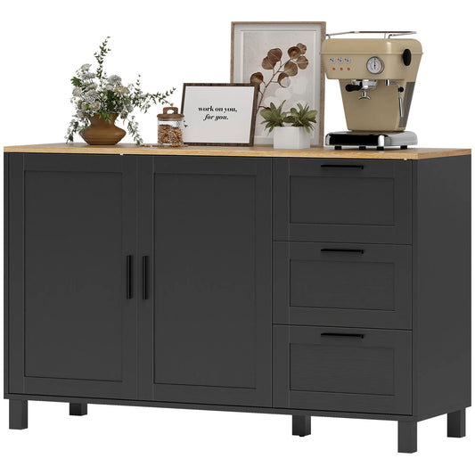 Buffet Cabinet with Soft Close Doors, Modern Sideboard with 3 Drawers, Black Storage Cabinets Black, Natural at Gallery Canada
