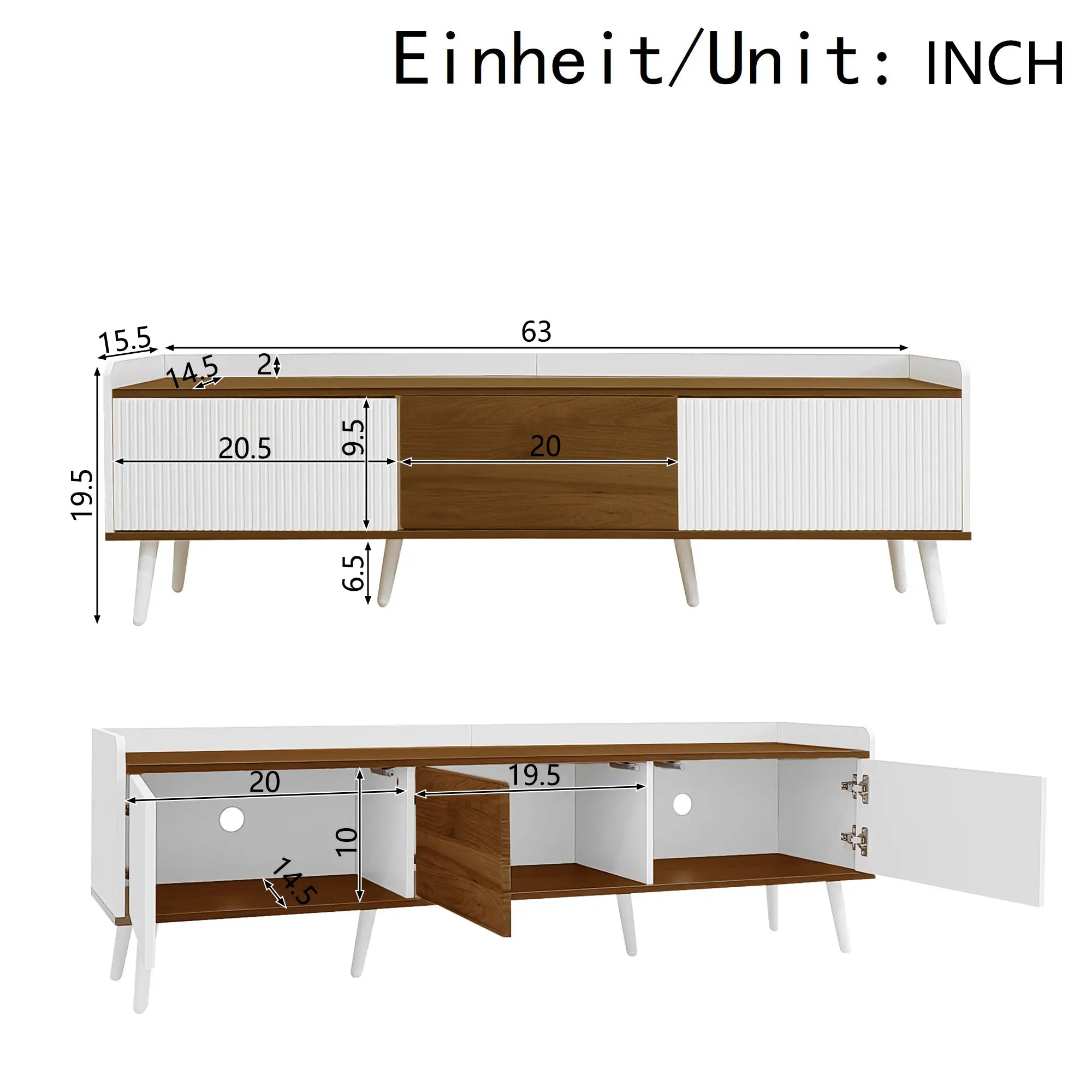 Three Door Stand, Sturdy Wooden Legs, 63