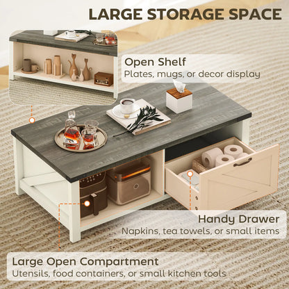 Farmhouse Coffee Table with Drawer, Open Shelf, Distressed White Coffee Tables at Gallery Canada