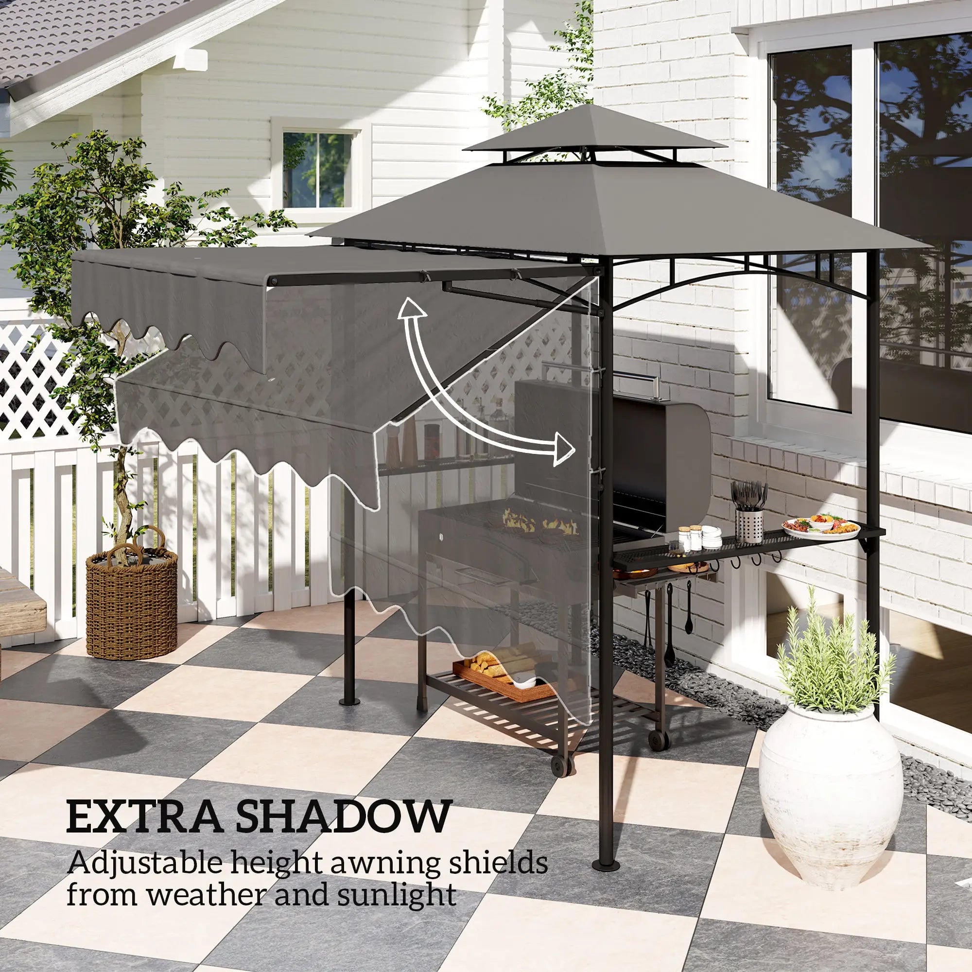 8' x 5' Grill Gazebo, Double Tiered Barbecue Shelter, Dark Grey BBQ Grill Gazebos at Gallery Canada