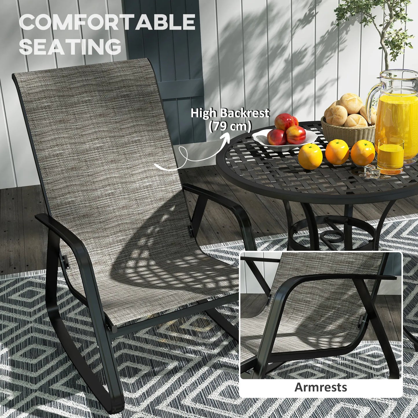 Set of 2 Patio Rocking Chairs, High Backrest, Armrests, Light Brown Outdoor Rocking Chairs at Gallery Canada