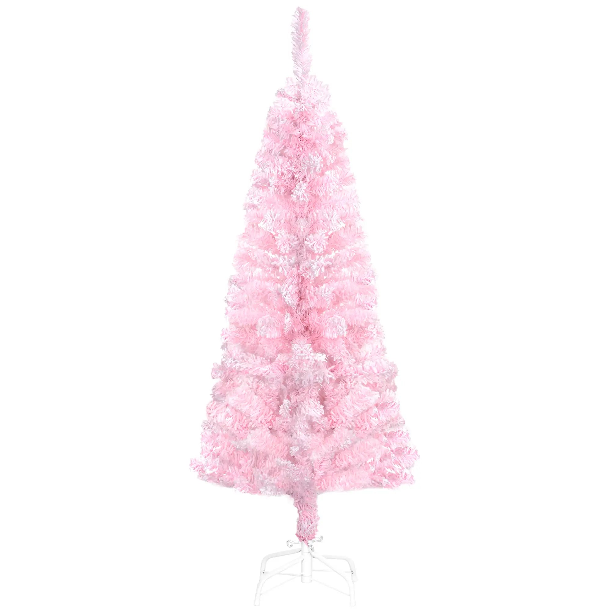 4 ft Flocked Pencil Christmas Tree, Realistic Branches, Auto Open, Steel Base, Pink Pencil Christmas Trees at Gallery Canada