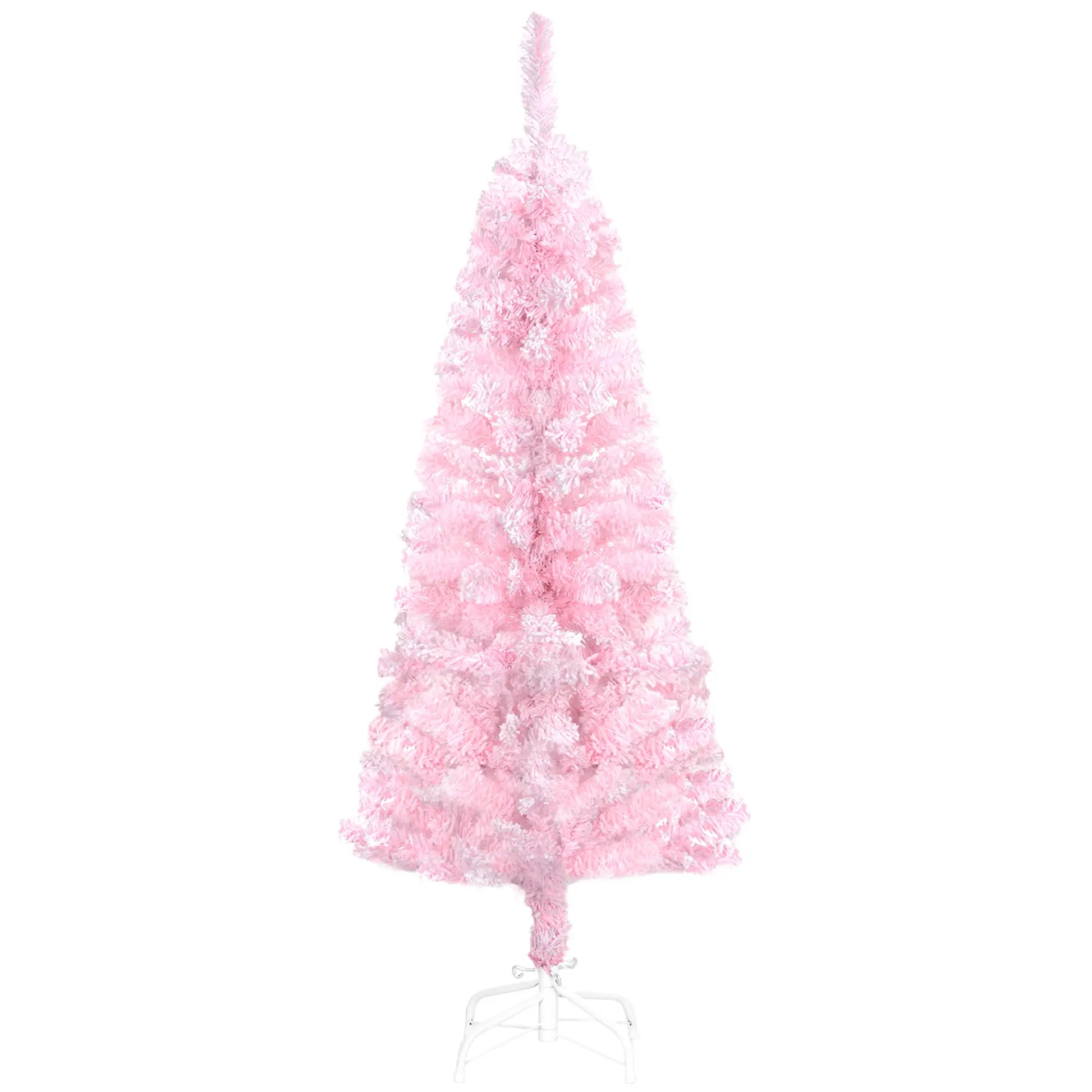 4 ft Flocked Pencil Christmas Tree, Realistic Branches, Auto Open, Steel Base, Pink Pencil Christmas Trees at Gallery Canada