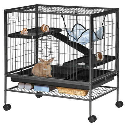 Small Animal Cage, 3-Tier Ferret Cage with Hammock, Removable Tray Houses & Habitats Black, Dark Silver at Gallery Canada