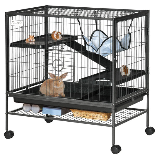 Small Animal Cage, 3-Tier Ferret Cage with Hammock, Removable Tray Houses & Habitats Black, Dark Silver at Gallery Canada