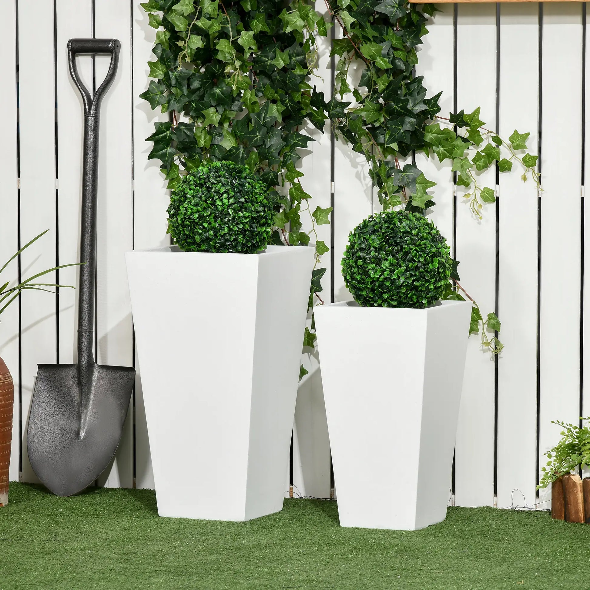 Set of 2 Tall Planters, 22" / 18", Outdoor Flower Pots, White Garden Accessories at Gallery Canada