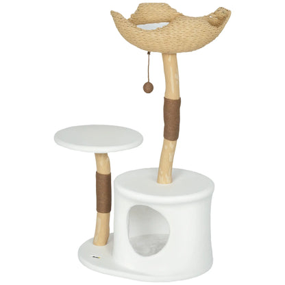 40 Inch Real Wood Cat Tree, Large Adult Cats, Scratching Posts, Condo, Perch Cat Trees White, Natural, Brown, Beige at Gallery Canada