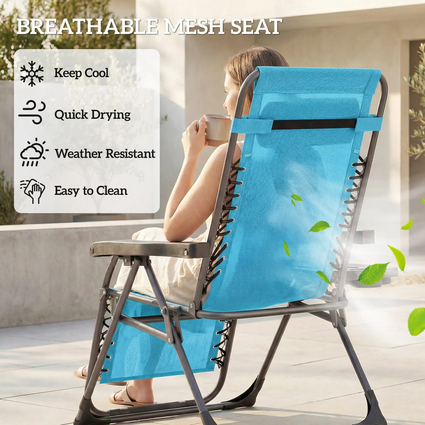 Folding Reclining Outdoor Lounge Chair, Set of 2, Sky Blue Lounger Chairs at Gallery Canada