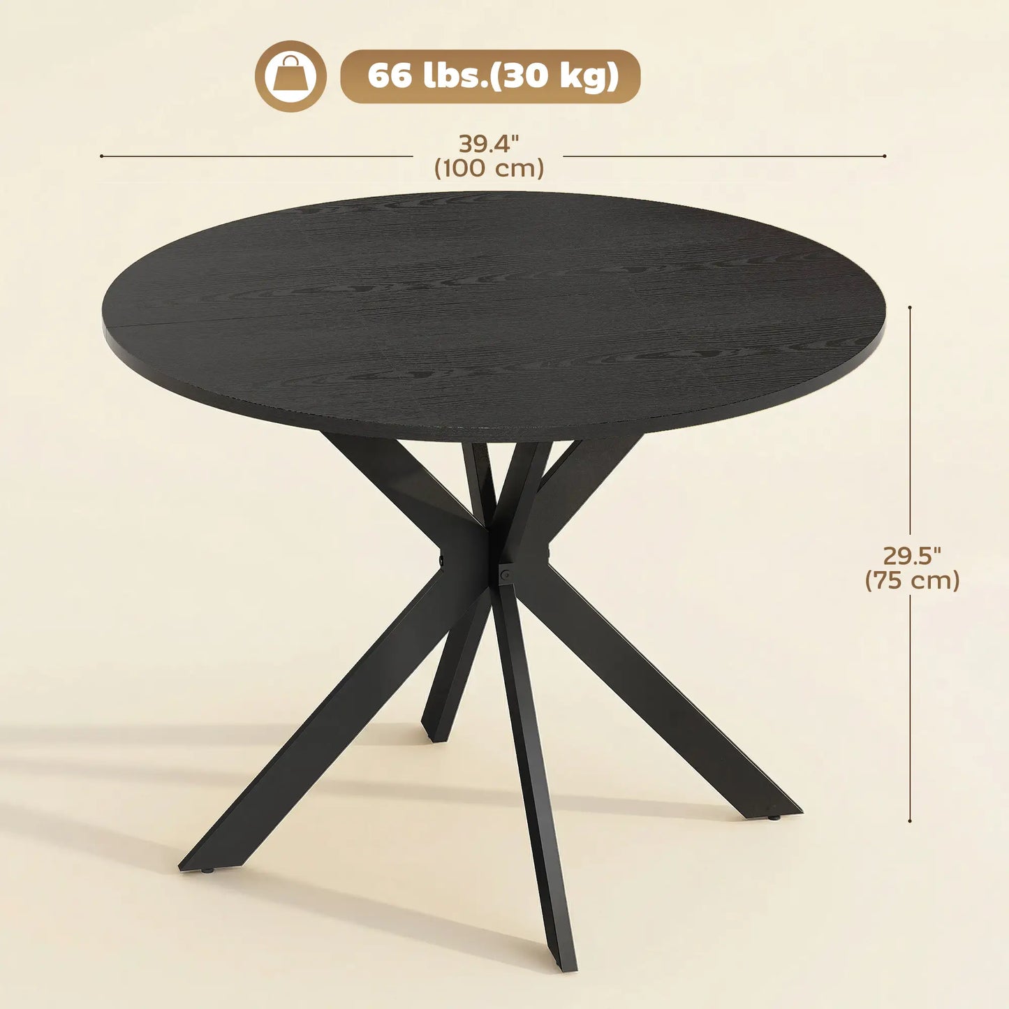 39" Dining Table, Round Kitchen Table, Steel Legs, Wood Grain, Black Dining Tables at Gallery Canada