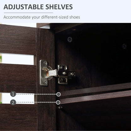 Narrow Shoe Cabinet, 2 Slatted Doors, Adjustable Shelves, Holds 15 Pairs, Dark Brown Shoe Storage Cabinets & Racks at Gallery Canada