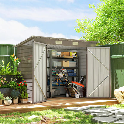 8 x 4FT Galvanized Metal Garden Shed, Double Doors, 2 Vents, Light Grey Sheds at Gallery Canada