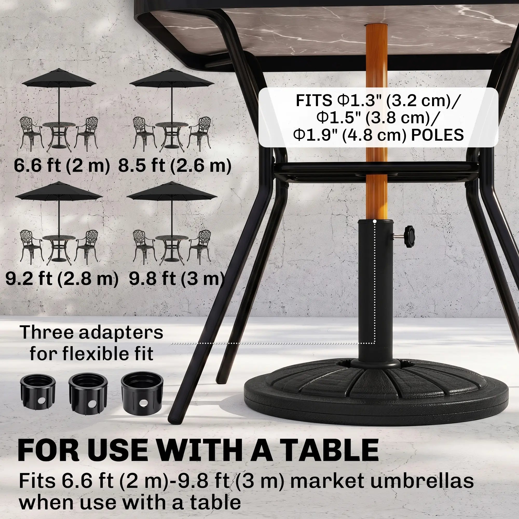 Heavy Duty Concrete Umbrella Base, Steel Pole, Round Parasol Stand, Black Umbrella Bases at Gallery Canada