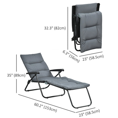 Foldable Lounge Chair, Reclining Patio Sun Lounger, 6-Position Adjustable, Grey Lounger Chairs at Gallery Canada